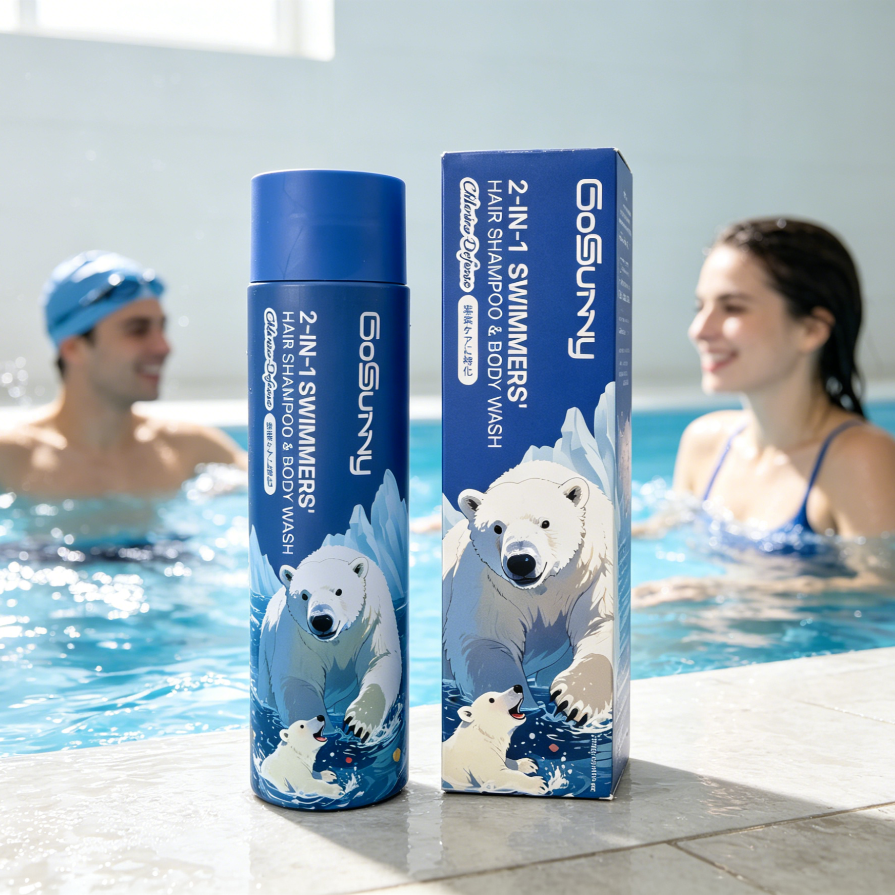 GoSunny Chlorine Removal Shampoo & Body Wash 2-in-1, Swim & Hard Water Cleanser for Hair and Skin, Removes Chlorine, Salt & Odor, 9.47 fl oz (280 ml)